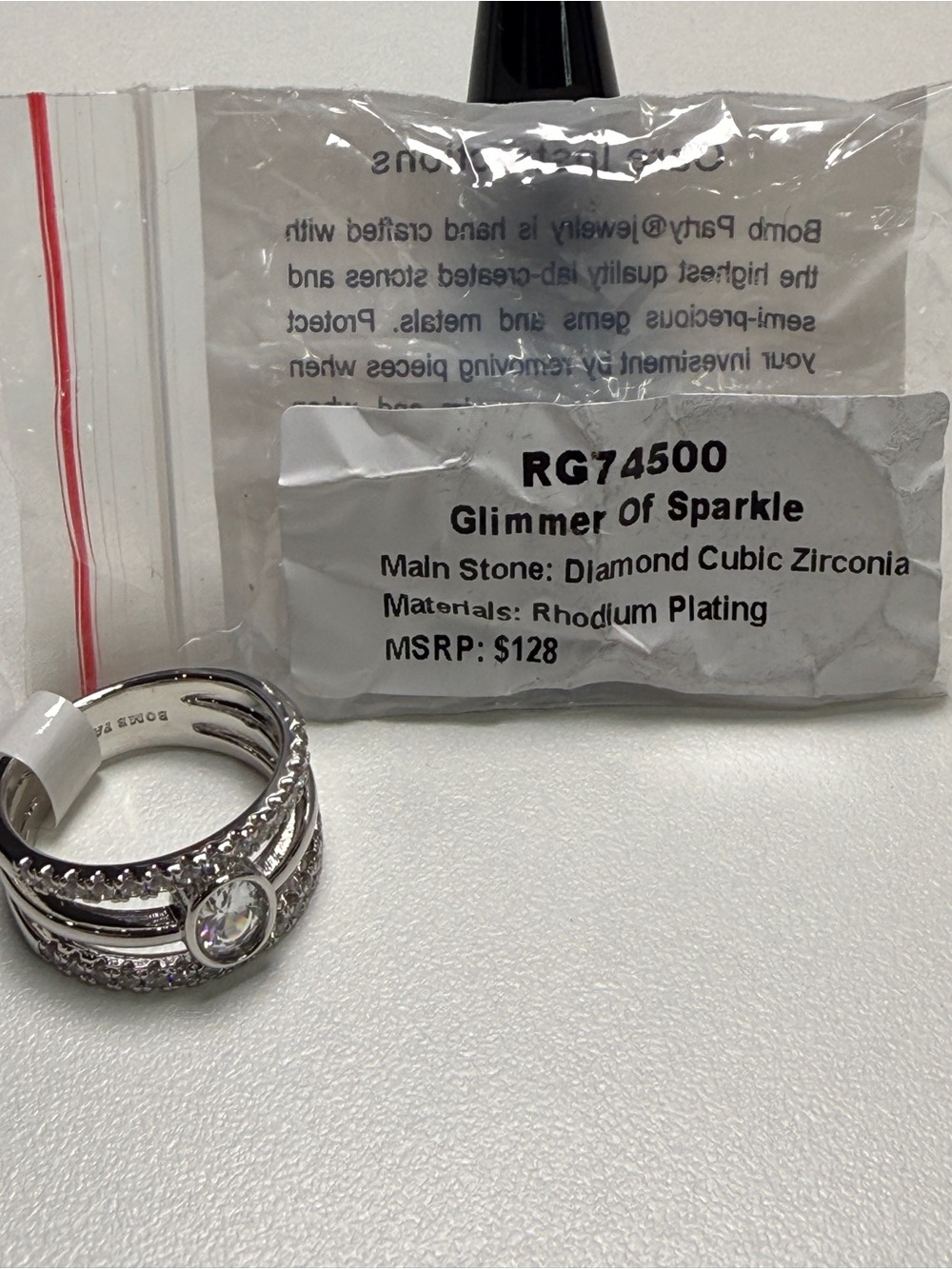 Bomb Party Glimmer of Sparkle Rhodium Plated CZ Cocktail Ring 9 RG74500